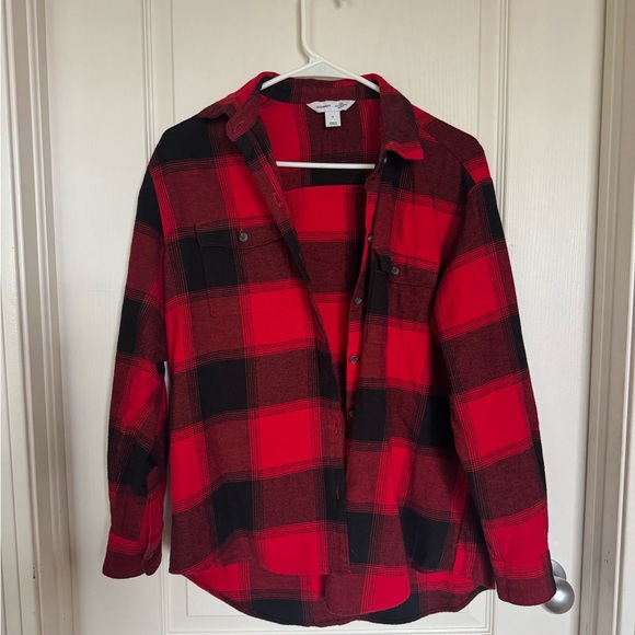 NWOT Old Navt Red and Black Plaid Button-Up Shirt Sz S - Picture 1 of 5